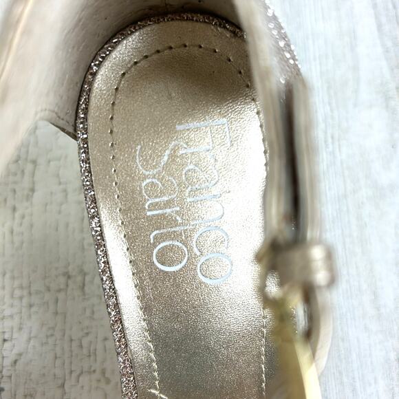 Franco Sarto Rania Women’s 6.5 Gold Sparkle Square Toe Heeled Sandals NEW - Picture 3 of 9